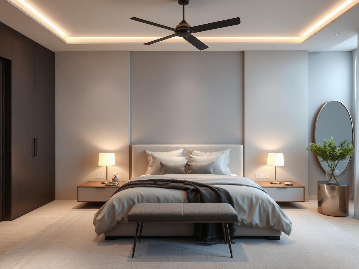 Quarto elegante com textura em parede